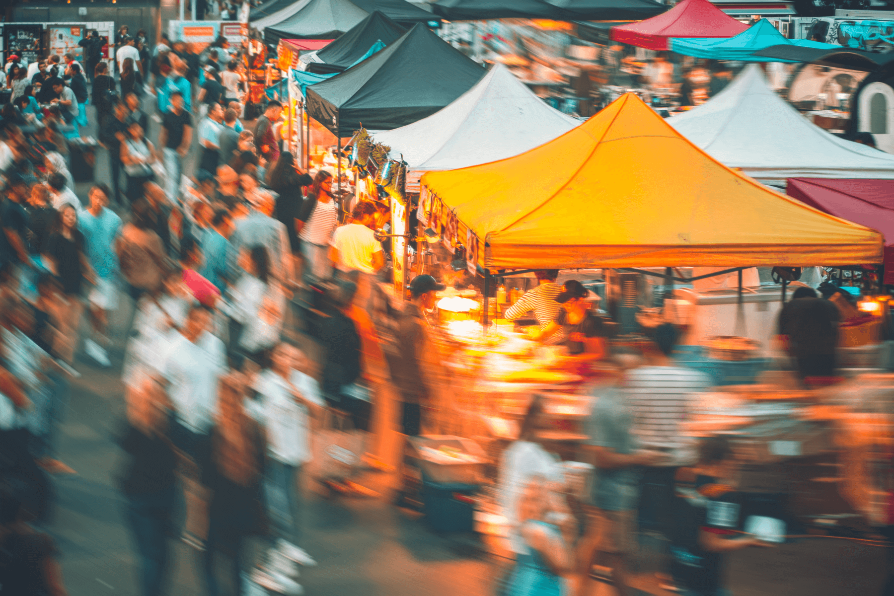 Busy markets at dusk